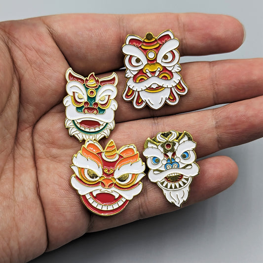 Lion Dance Enamel Pin Chinese Traditional Pins