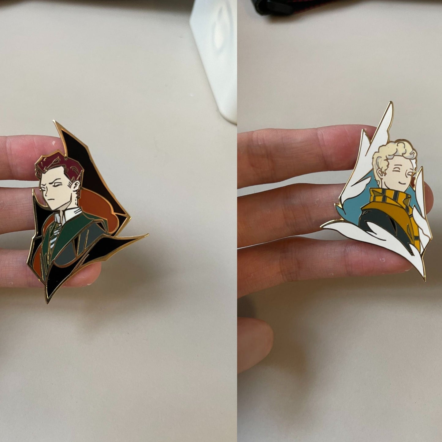 Hufflepuff Aziraphale and Slytherin Crowley Enamel Pin Good Omens Pin