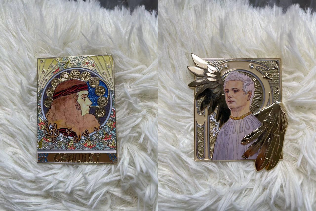 Le Style Mucha Aziraphale and Crowley Enamel Pin Art Nouveau Style Demon and Angel Pin